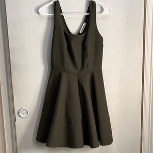 Mystic Olive Green Fit-and-Flare Mini Dress